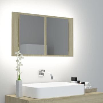 Vidaxl Kupaonski ormarić s ogledalom i LED rasvjetom, Sonoma hrast, 80x12x45 cm
