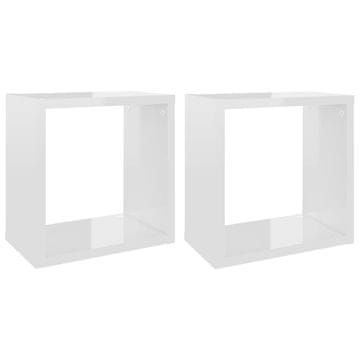 Vidaxl Kockaste zidne police 2 kom visoki sjaj bijele 26 x 15 x 26 cm