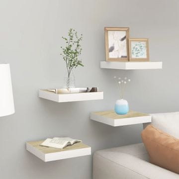 Vidaxl Zidne police, 4 kom, hrast i bijela, 23 x 23,5 x 3,8 cm, MDF