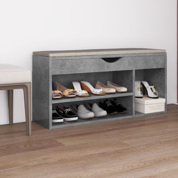 Vidaxl Klupa za cipele s jastukom, betonsko-siva, 104x30x49 cm