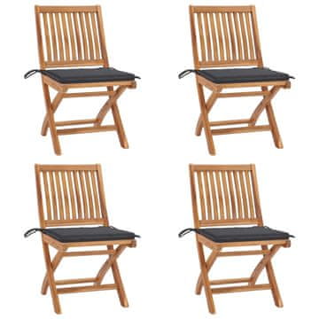 Vidaxl Sklopive vrtne stolice s jastucima 4 kom od masivne tikovine