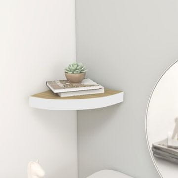 Vidaxl Kutna zidna polica hrast i bijela 35x35x3,8 cm MDF