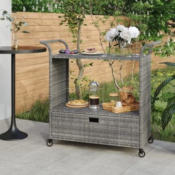Vidaxl Barska kolica s ladicom, siva, 100x45x97 cm, poli ratan