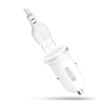XO Punjač za auto TZ08 2x USB 2,1A bijeli + USB-C kabel