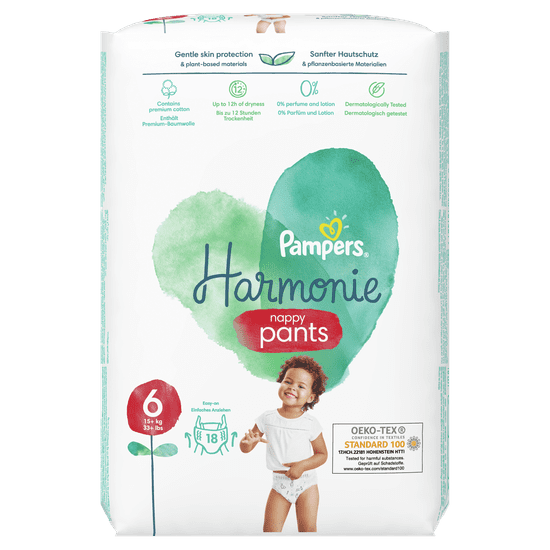 Pampers Pants Harmonie hlače pelene, Veličina 6, 15 kg+, 18 komada