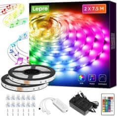 Lepro 15 m Set LED traka RGB IP20 -2 × 7,5 m glazba