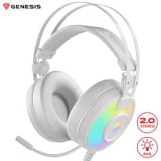 Genesis NEON 600 gaming slušalice s mikrofonom, Stereo 2.0, RGB LED osvjetljenje, pleteni USB kabel, bijela