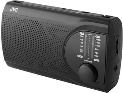 klasični radio JVC RA-E321, FM/AM tuner, jednostavno upravljanje, teleskopska antena, ugrađeni zvučnik, izlaz za slušalice, rad na baterije