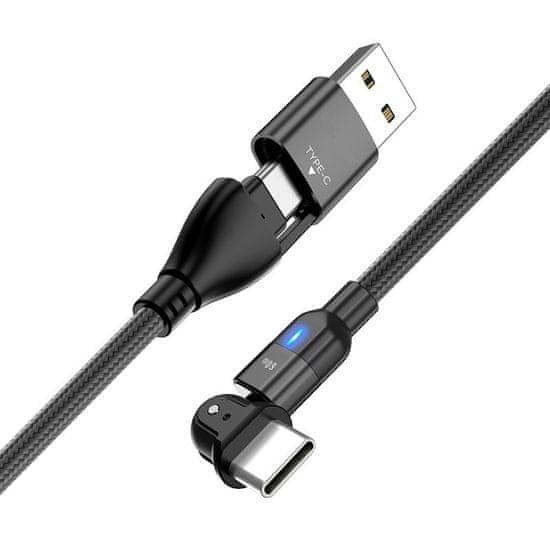 En-TRON USB kabel za punjenje i prijenos podataka, 2 v 1, tip-C, 60W, PD/3A, 180°, crn (A43B)