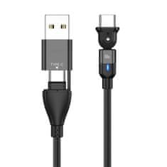 En-TRON USB kabel za punjenje i prijenos podataka, 2 v 1, tip-C, 60W, PD/3A, 180°, crn (A43B)