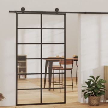 Vidaxl Klizna vrata s okovima, ESG staklo i aluminij, 102 x 205 cm