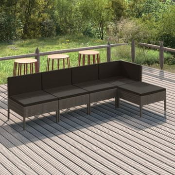 Vidaxl Vrtni set za sjedenje s jastucima, 5 dijelova, sivi, PE ratan