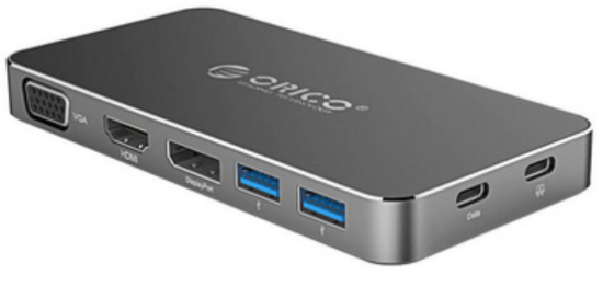 Orico XC306 priključna stanica, USB-C, 8 v 1, 2x USB 3.0, HDMI, DP, VGA, PD 60W (XC-306-BK-BP)