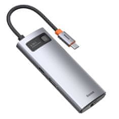BASEUS Metal Gleam HUB adapter USB-C - USB-C, 3x USB, HDMI, RJ45, siva
