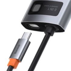 BASEUS Metal Gleam HUB adapter USB-C - USB-C, 3x USB, HDMI, RJ45, siva
