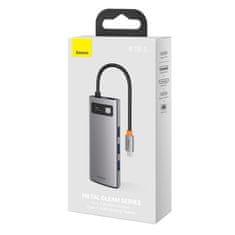 BASEUS Metal Gleam HUB adapter USB-C - USB-C, 3x USB, HDMI, RJ45, siva