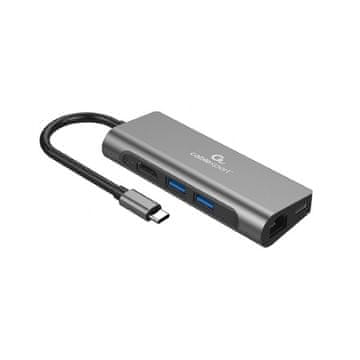 CABLEXPERT Adapter USB-C 5-u-1 2xUSB, HDMI, LAN, PD, čitač kartica