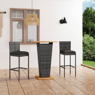 Vidaxl Vrtni barski set od 3 dijela s jastucima, PE ratan, siva