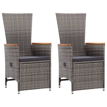 Vidaxl Nagibne vrtne stolice s jastucima 2 kom od poliratana sive