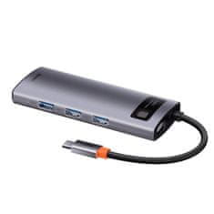 BASEUS Metal Gleam HUB adapter USB-C - USB-C PD 100W / HDMI 4K / 3x USB 3.2, siva