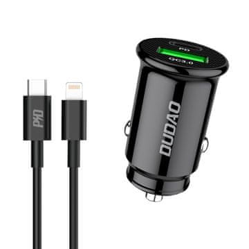 DUDAO R3PRO auto punjač USB QC3.0 / USB-C PD + kabel USB-C / Lightning 18W, crno