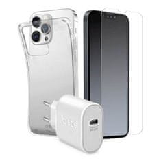 SBS maskica za iPhone 13 Pro, silikonska, prozirna, zaštitno staklo i brzi punjač 20 W, bijela