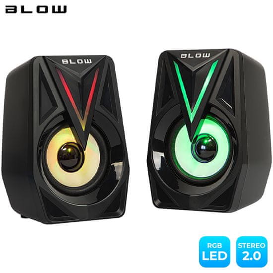 Blow Balans računalni i gaming zvučnici, 2.0 Stereo, USB, RGB LED osvjetljenje, 2x4W, crni (ZV-BL-PC-BALANCE-66380)