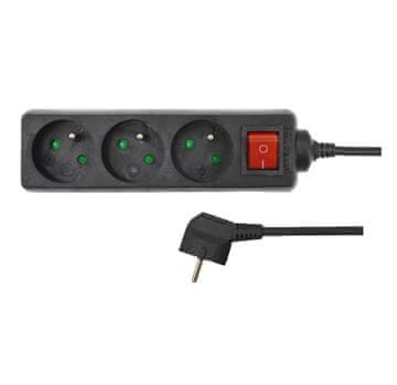 AWTOOLS KUĆNI PRODUŽNI KABEL CRNI 4 UTIČNICE 5,0 m S UZEMLJENJEM, PREKIDAČ