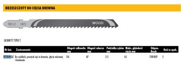 DEWALT OŠTRIC ZA UDOBNU PILU 116x2,5 mm T301BCP DRVO 5 kom.