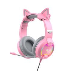 Havit Gamenote H2233d RGB gaming slušalice z mačjimi ušesi, ružičasta