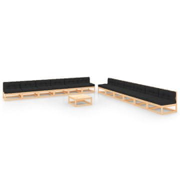 Vidaxl 13-dijelna vrtna garnitura od masivne borovine s jastucima