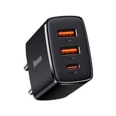 BASEUS Compact punjač 2x USB / 1x USB-C 3A 30W PD QC, crno