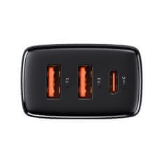 BASEUS Compact punjač 2x USB / 1x USB-C 3A 30W PD QC, crno