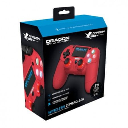 DragonWar Dragon Shock 4 bežični kontroler za PS4, crveni