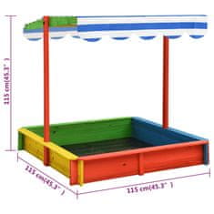 Vidaxl Pješčanik od jelovine s podesivim krovom raznobojni UV50
