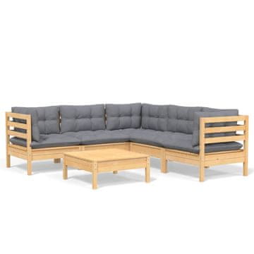 Vidaxl 6-dijelna vrtna garnitura od borovine sa sivim jastucima