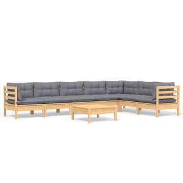 Vidaxl 8-dijelna vrtna garnitura od borovine sa sivim jastucima