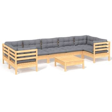 Vidaxl 8-dijelna vrtna garnitura od borovine sa sivim jastucima