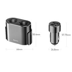 BASEUS Dual auto punjač 2x USB 3.1A 17W + 2x utičnica za upaljač 80W, crno
