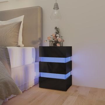 Vidaxl Noćni ormarić s LED rasvjetom, visoki sjaj, crni, 45x35x67 cm