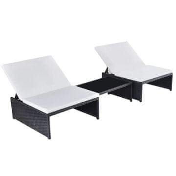 Vidaxl Ležaljke sa stolom, set od 2, poli ratan, crne