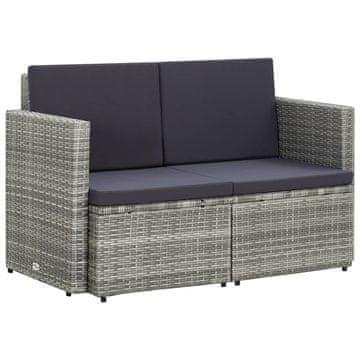 Vidaxl Vrtna sofa za 2 osobe s jastucima, poli ratan, siva