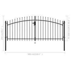 Vidaxl Dvostruka vrata za ogradu s kopljima na vrhu 300 x 150 cm