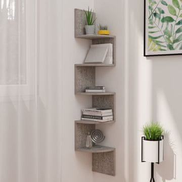 Vidaxl Kutna zidna polica betonsko siva 19x19x123 cm