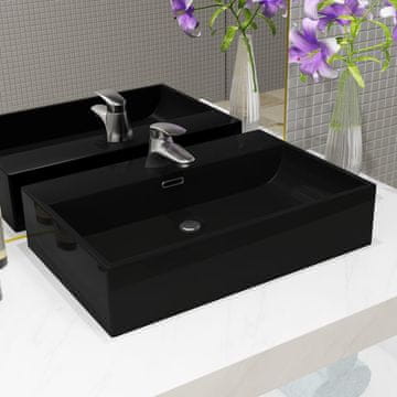 Vidaxl Keramički umivaonik s otvorom za slavinu 60,5 x 42,5 x 14,5 cm Crni