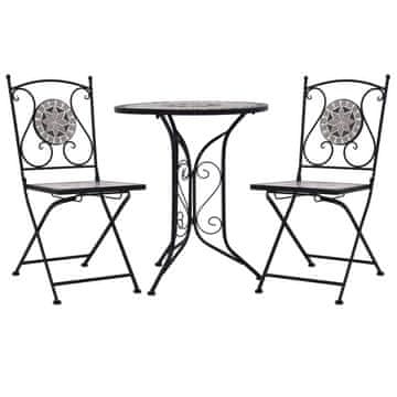 Vidaxl 3-dijelni mozaični bistro set s keramičkim pločicama sivi