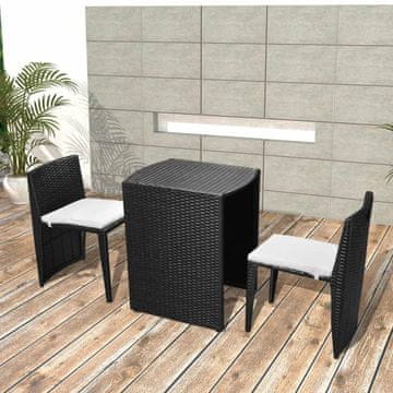 Vidaxl Bistro set od 3 komada s jastucima, PE ratan, crni
