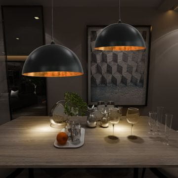 Vidaxl Stropne lampe, set od 2, crne i zlatne, polukružne, 50 cm, E27