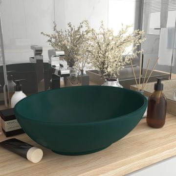 Vidaxl Luksuzni ovalni umivaonik mat tamnozelene boje 40x33 cm