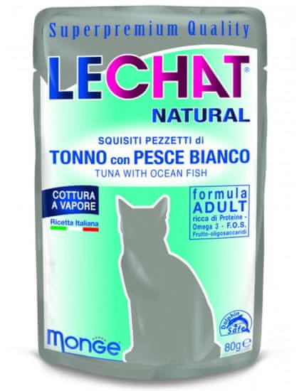 LECHAT EXCELLENCE Natural mokra hrana za odrasle mačke, tuna i oceanske ribe, 24 x 80 g